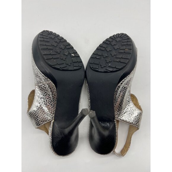 Michael Kors Silver Metallic Peep Toe Sandals Stiletto Heel Shoes Size 7.5 - Picture 7 of 7